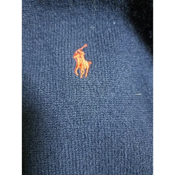 Polo By Ralph Lauren Navy Blue V-Neck 100% Italian Lambs wool Sweater Lg.